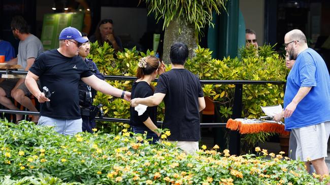 Scene of a criminal incident at the intersection of the Cairns Esplanade and Shields Street, where three teenage girls stole a tip jar from a cafe and were allegedly tackled by staff from Coast Roast and Bang and Grind before fleeing. Picture: Brendan Radke