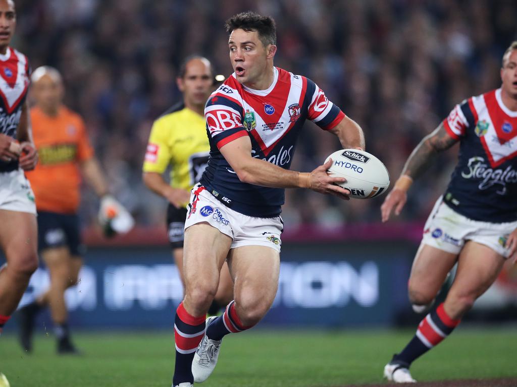 Roosters Cooper Cronk with ball during the 2018 NRL Grand Final between the Sydney Roosters and Melbourne Storm at ANZ Stadium. Picture. Phil Hillyard