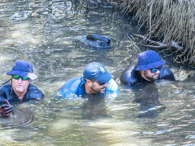 Queensland Police Service search a creek in Nudgee for 38-year-old Natarn Auld who was reported missing from Capalaba in the early hours of December 14, Wednesday, December 23, 2020 - Picture: Richard Walker