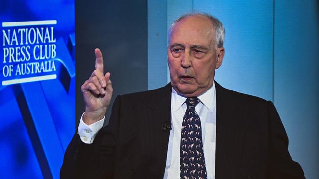 Paul Keating addresses the National Press Club in Canberra by videolink from Sydney on Wednesday. Picture: Martin Ollman