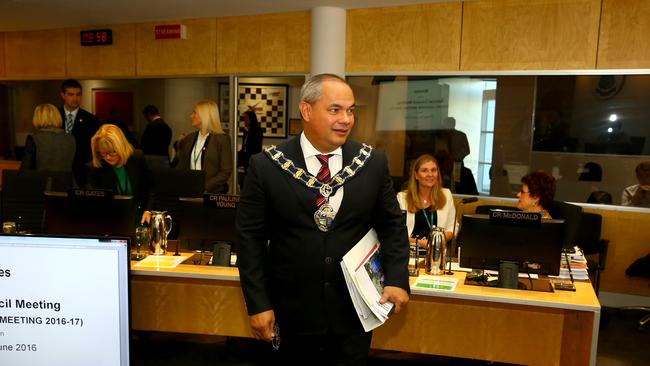 Mayor Tom Tate unveiling the Gold Coast City Council 2016-17 budget. Photo: David Clark