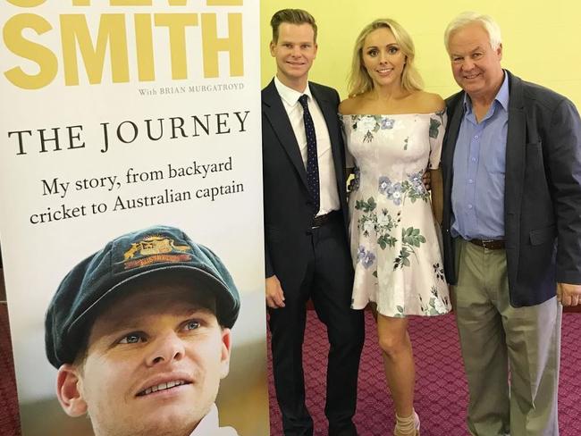 Proud moment ... Peter Smith at the launch of Steve’s book with fiancee Dani Willis. Picture: Instagram