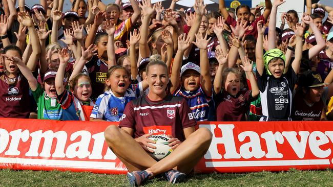 Ali Brigginshaw with her fans in Brendale. Picture: AAP Image/ David Clark