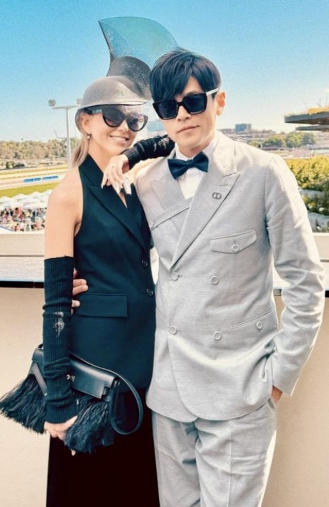 Hannah Quinlivan and Jay Chou at the Crown marquee at the 2024 Melbourne Cup. Picture: Instagram