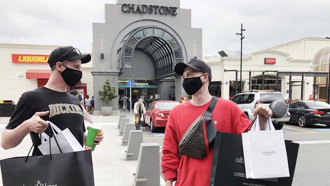 Police will be out in force at Chadstone to ensure shoppers, including Ben Mickle and Jay Squires, do so safely during the Black Friday sales. Picture: David Crosling