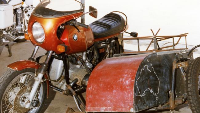 Tim Thomson's 1977 BMW R100S motorcycle with homemade sidecar. The bike had SA plates and was recovered two weeks after their bodies were discovered.