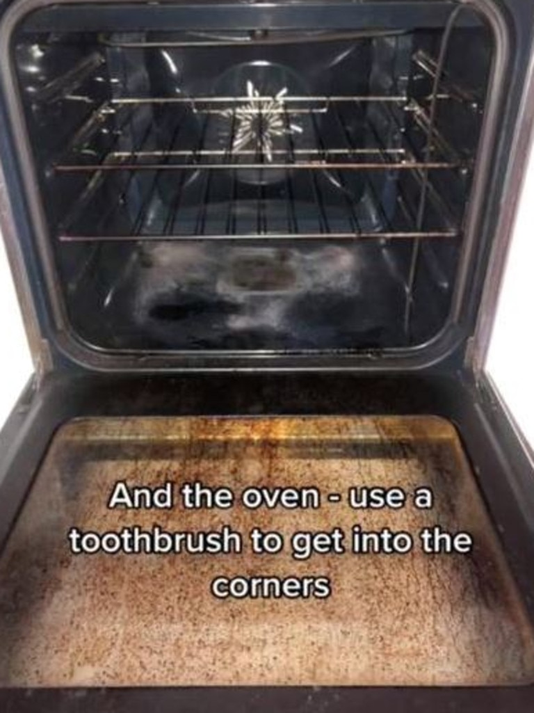 When cleaning your oven, use a toothbrush ‘to get into the corners’. Picture: TikTok