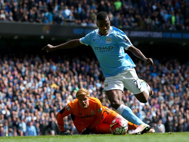 Kelechi Iheanacho of Manchester City scores against Stoke.