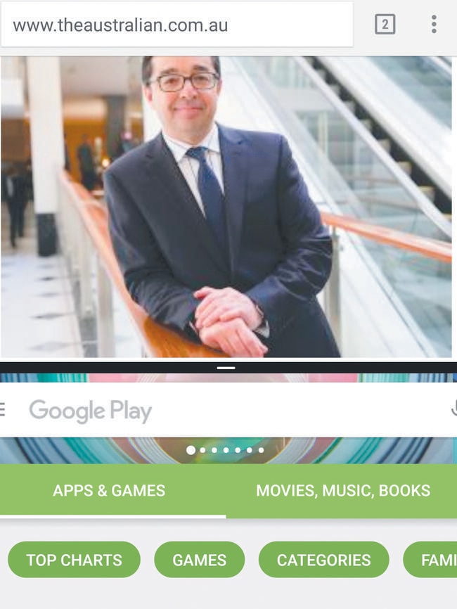 Split screen showing The Australian’s website and Google Play.