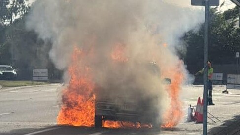 Emergency services responded to a vehicle fire on Ross River Road, Aitkenvale, at 7.31am on Thursday. Picture: Facebook