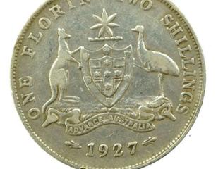 One of the coins - a 1927 silver florin - found during construction of the Toowoomba Second Range Crossing.