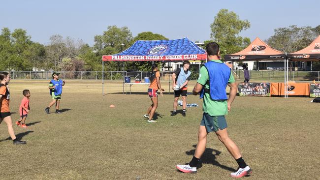 Junior rugby players training with the Australian 7s Men's team in Palmerston. Picture: Darcy Jennings