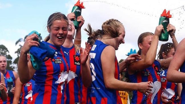 The Chargers’ girls celebrate on the weekend. Picture: Oakleigh Chargers FC