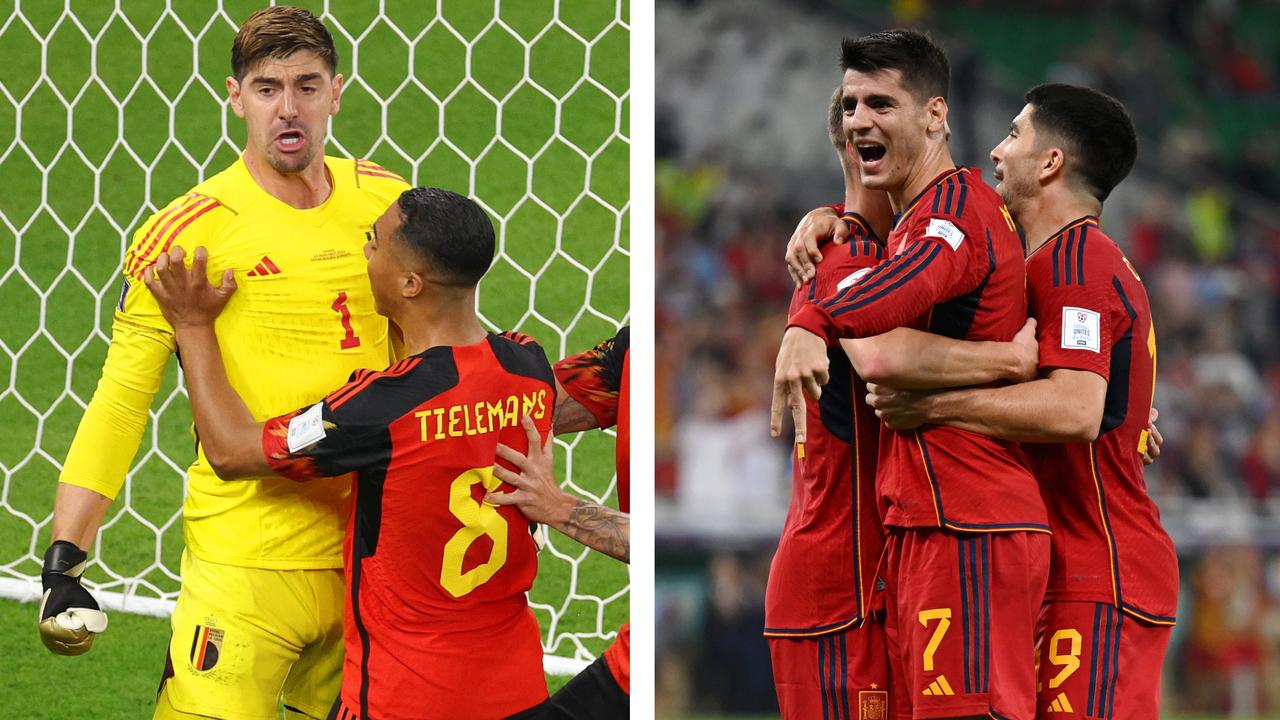 Thibaut Courtois made a massive save early as Spain thrashed Costa Rica. Picture: Getty