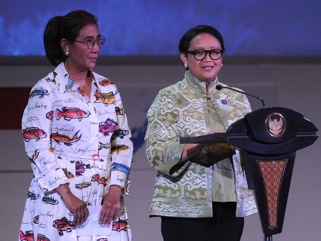 Indonesian Foreign Minister Retno Marsudi (R) enforced that the signing of the deal will be delayed if Australia moves the embassy. Picture: AAP