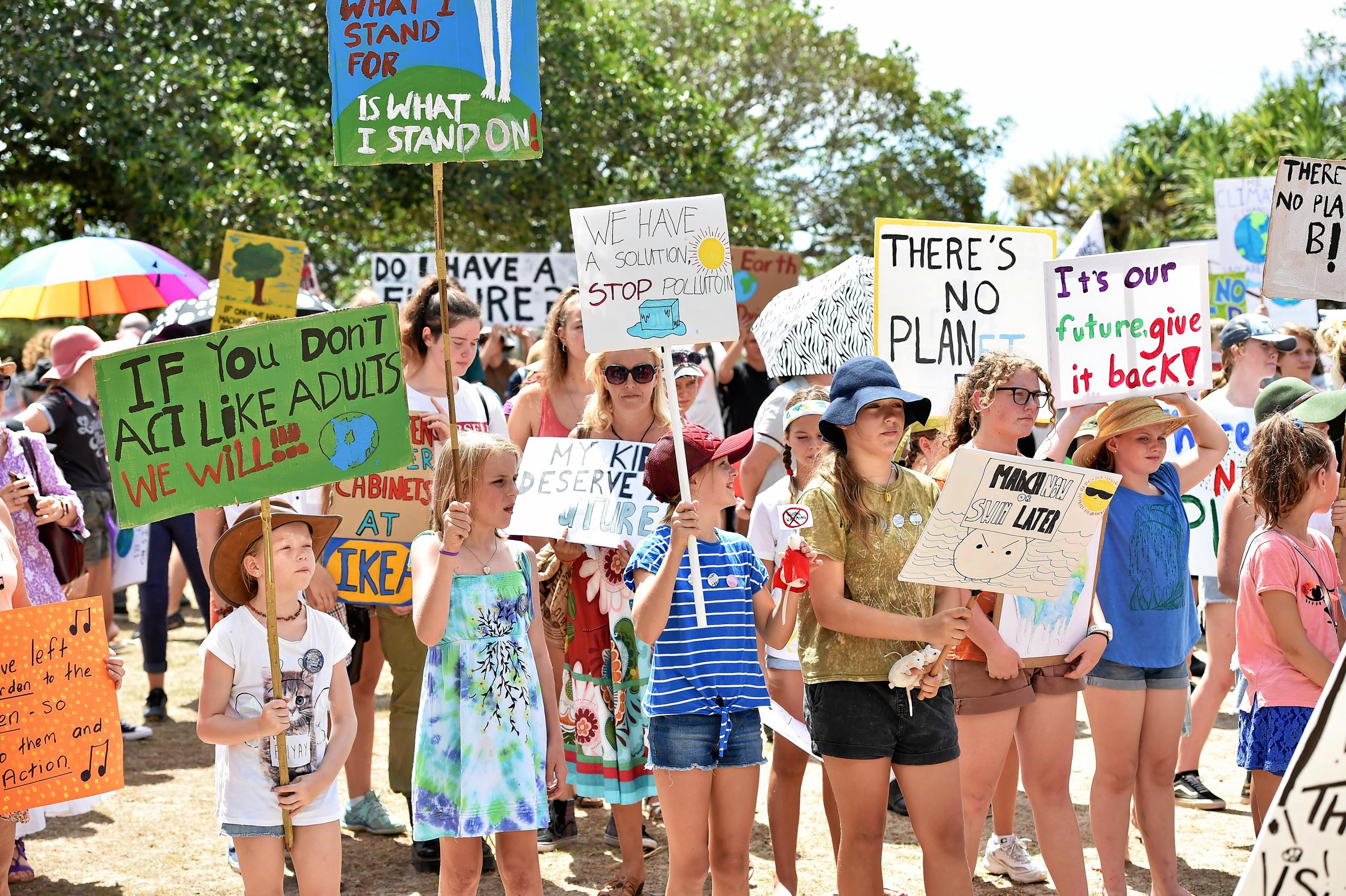 School students and community members gather at Peregain Beach to tell our politicians to take all them seriously and start treating climate change for what it is: a crisis and the biggest threat to our generation and gererations to come. Picture: Patrick Woods