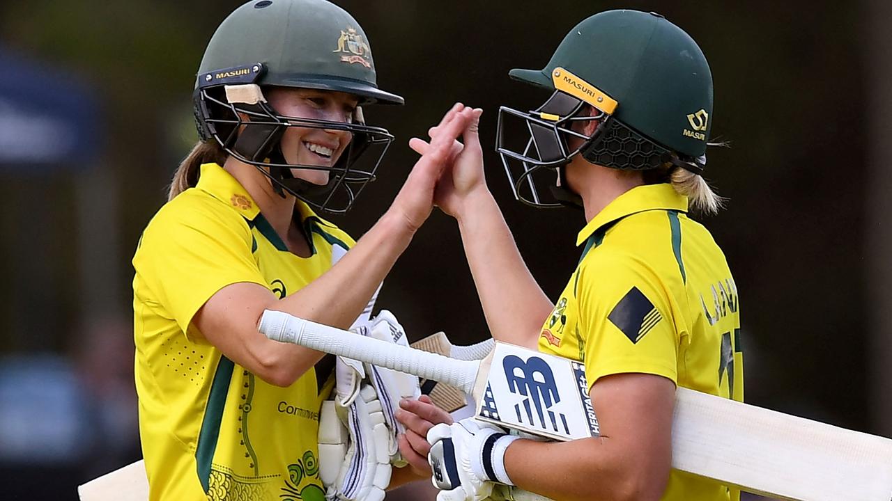 Ellyse Perry says she knows ‘nothing concrete’ about Australian captain Meg Lanning’s future but hopes she keeps ‘tracking really well’ in her recovery from illness. Picture: William West / AFP