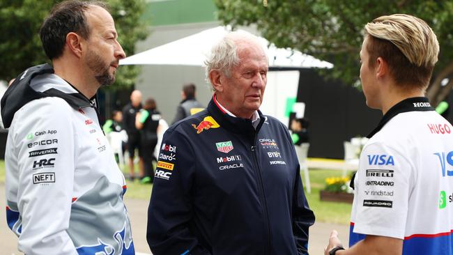 Peter Bayer, CEO of Visa Cash App RB, Oracle Red Bull Racing Team Consultant Dr Helmut Marko and Liam Lawson in Australia. (Photo by Peter Fox/Getty Images)