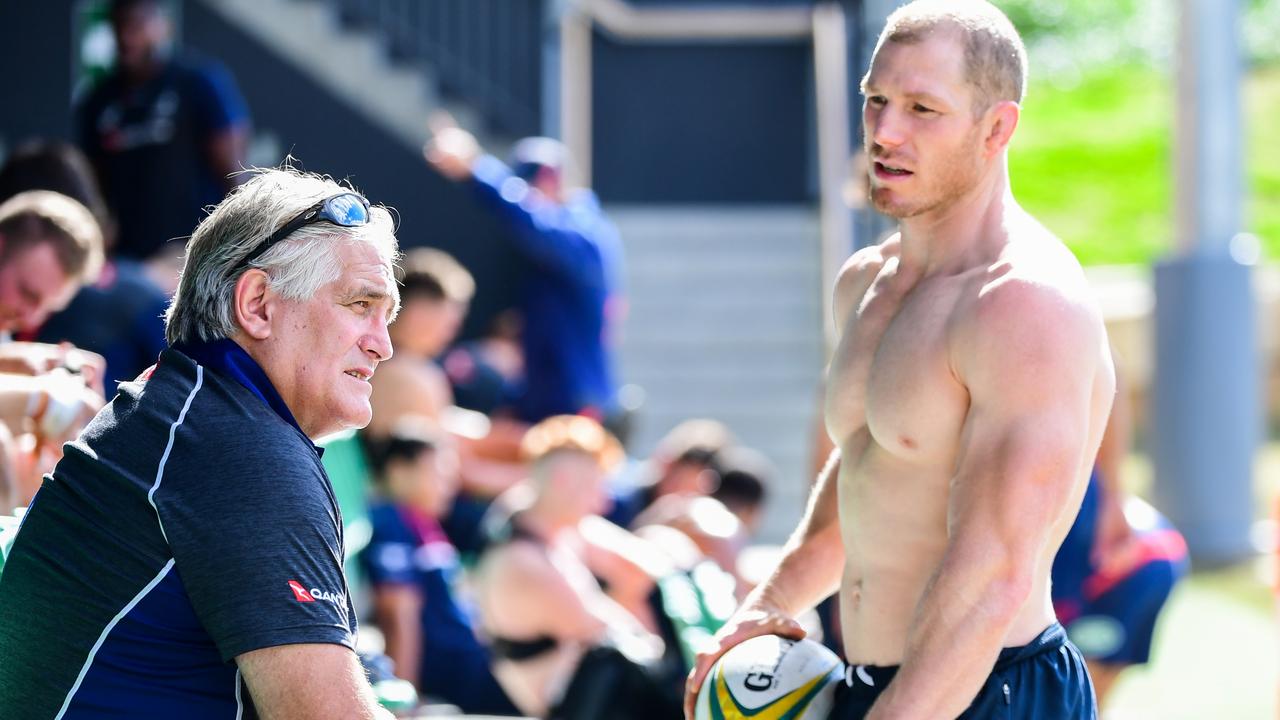 Rugby Australia director of rugby Scott Johnson and David Pocock. Photo: Rugby AU Media/Stuart Walmsley