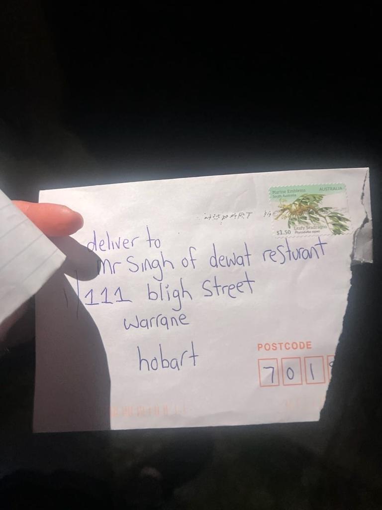 Menacing note sent to Jarnail Singh's employee addressed to Mr Singh. Picture: Supplied