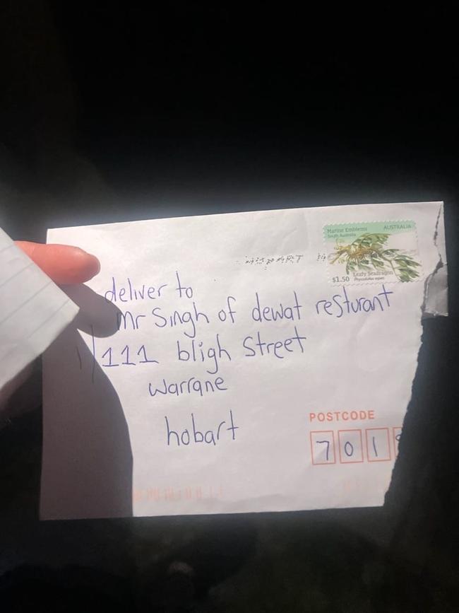 Menacing note sent to Jarnail Singh's employee addressed to Mr Singh. Picture: Supplied