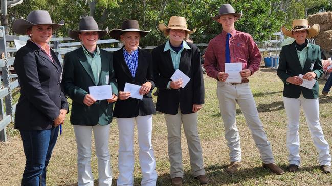 2023 Burnett Subchamber Champions.<br/>From left: Judge Mikaela Ross, Brooke Frame Under 15 Prime Beef Young Judge, Kiralee Streeter 15-25 Prime Beef Young Judge, Chloe Bock Under 15 Stud Beef Young Judge, Dallas Mollenhagen 15-25 Stud Beef Young Judge &amp;amp; 15-25 Junior Parader, Bella Cook Under 15 Junior Parader.