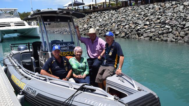 Checking out the new VMR Whitsunday second boat are VMR president Mal Priday, Whitsunday Regional Council's Cr Jan Clifford and Mayor Andrew Willcox with VMR Whitsunday secretary Roger Wodson.