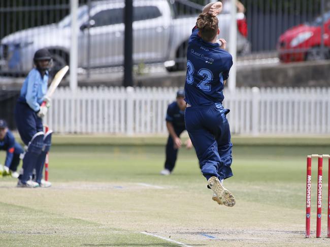 Sam Roche takes flight for Manly. Picture: Warren Gannon Photography