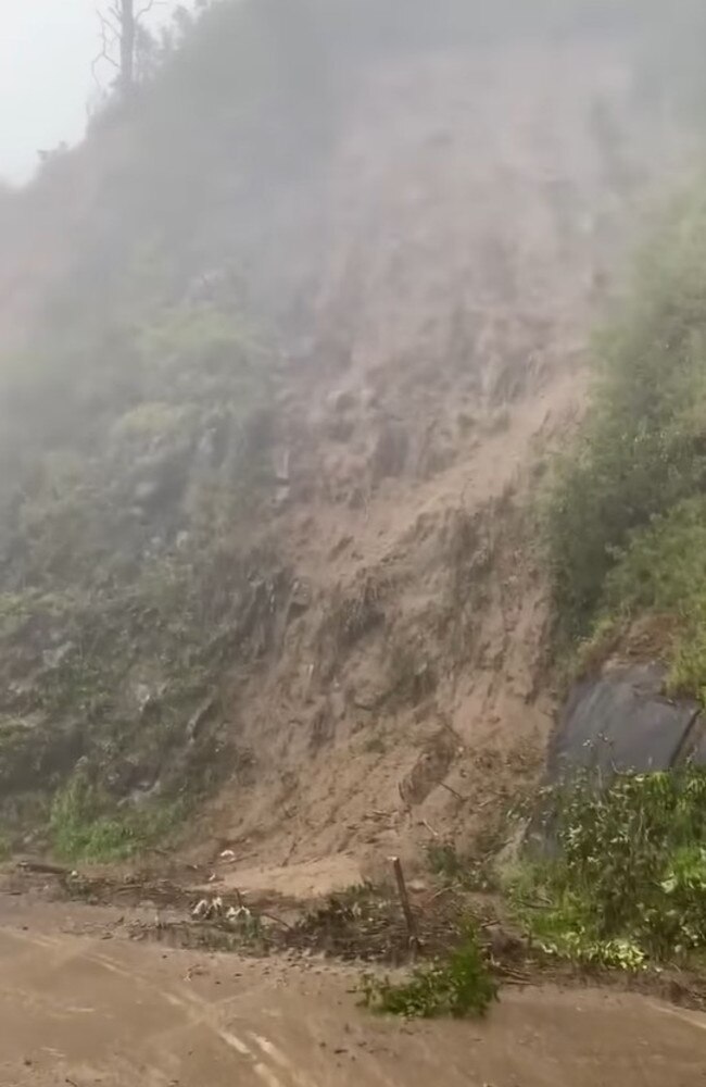 Images of landslides along the range headed towards Eungella in the Pioneer Valley as rain continues to lash the region.