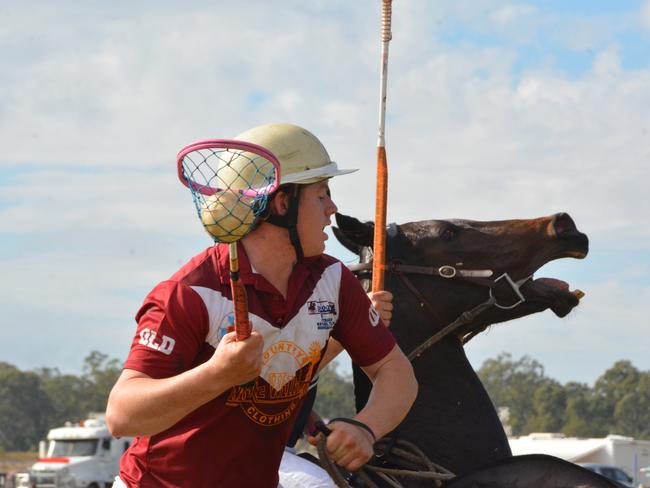 Polocrosse action at the Australian Polocrosse Nationals tournament held in Chinchilla on June 28, 2024.