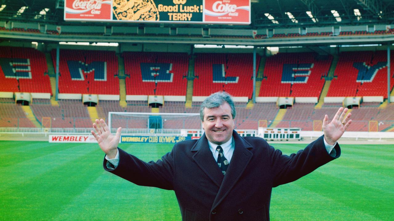 Terry Venables is unveiled as the new England manager at Wembley Stadium on January 28, 1994 in London. Photo by Mike Hewitt/Allsport UK/Getty Images.