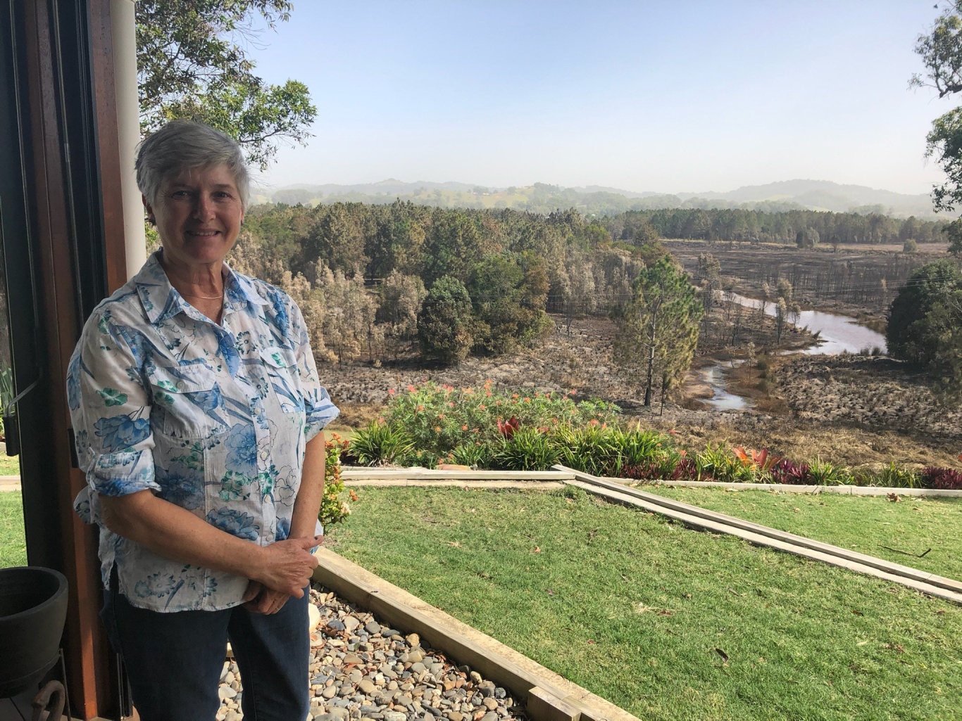 Julie Smith and her husband had their bags packed, ready to leave, as fire approached their property at Tanglewood.