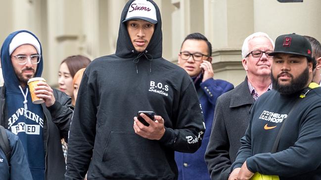 Ben Simmons and his entourage visited Melbourne in August. Picture: Jake Nowakowski