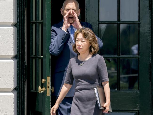 US President Donald Trump's Chief of Staff John Kelly accompanied by an interpreter, speaks to members of the media before the arrival of former North Korean military intelligence chief Kim Yong Chol at the White House. Picture: AP