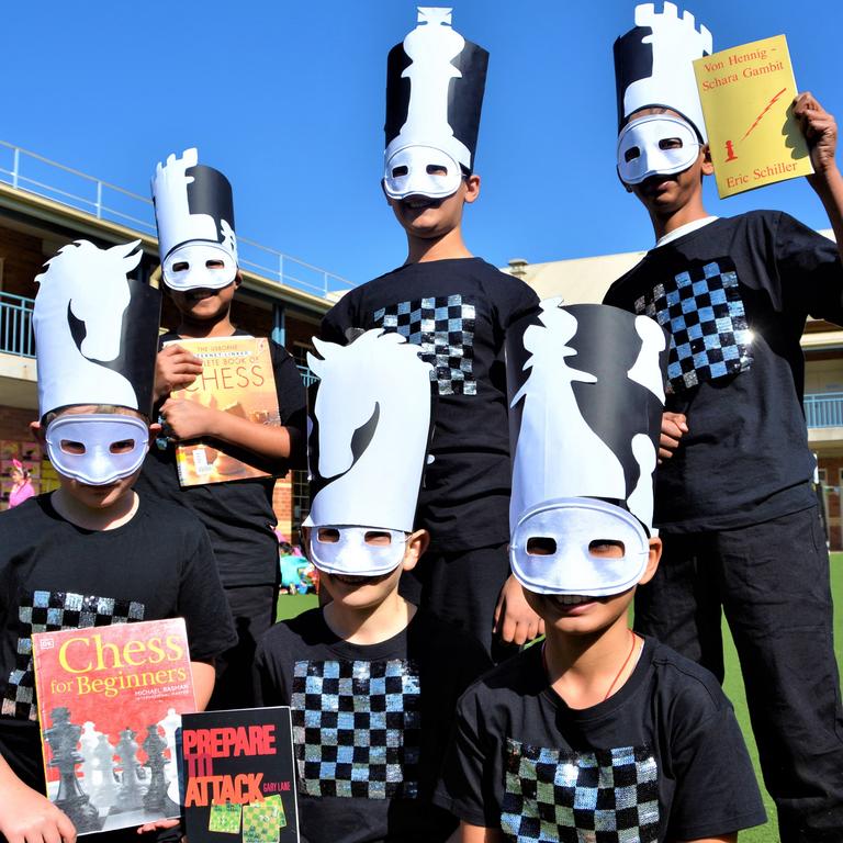 Dressed up for Book Week 2023 at Toowoomba Grammar School are (from back to front from left) Gursawan Randhawa, Aarav Kansagara, Aman Rao, Hamish Cody, Isaac Tebbutt, Samvit Kapoor. Picture: Rhylea Millar