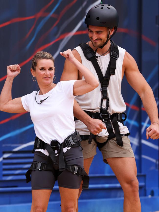 Reggie Bird and Big Brother housemate Brenton Parkes during a challenge on the show. Picture: Nigel Wright.