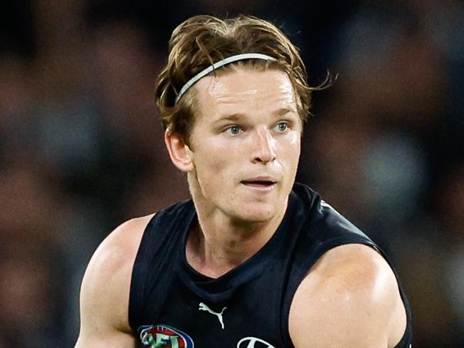 MELBOURNE, AUSTRALIA - APRIL 13: Jordan Boyd of the Blues in action during the 2024 AFL Round 05 match between the Carlton Blues and the Adelaide Crows at Marvel Stadium on April 13, 2024 in Melbourne, Australia. (Photo by Dylan Burns/AFL Photos via Getty Images)