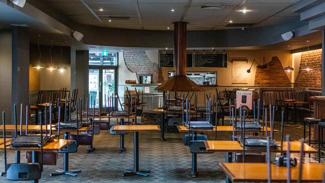 Tables and chairs in the Notting Hill Pub’s empty bistro area. Picture: Asanka Ratnayake/Getty Images