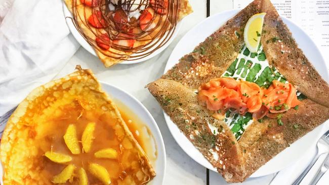 Try some sweet or savoury crepes like the (from left) Crepe Suzette, Nutella or salmon galette. Picture: Jenifer Jagielski