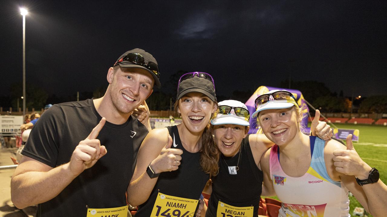 Ready for the half marathon are (from left) Mark Wylie, Niamh Wylie, Megan Matthews and Emily Millard at the Toowoomba Marathon event. Picture: Kevin Farmer