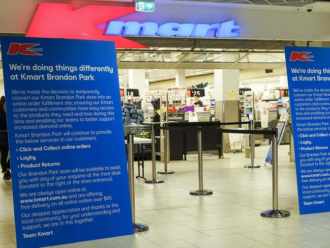 Two staff members tested positive to coronavirus at Brandon Park coles, while the kmart in the same shopping centre has closed to all in-store transactions.Picture by Wayne Taylor 1st April 2020