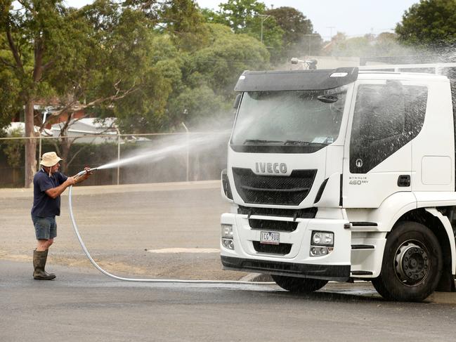 The truck wash at the Geelong Saleyards. Picture: Alison Wynd