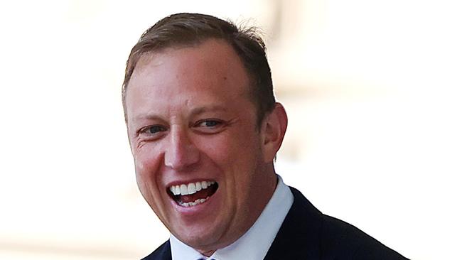 Premier Steven Miles at the Anzac Day Parade march in the Brisbane City. Picture: Nigel Hallett