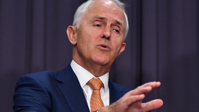 Prime Minister Malcolm Turnbull at a press conference at Parliament House in Canberra. Picture; AAP