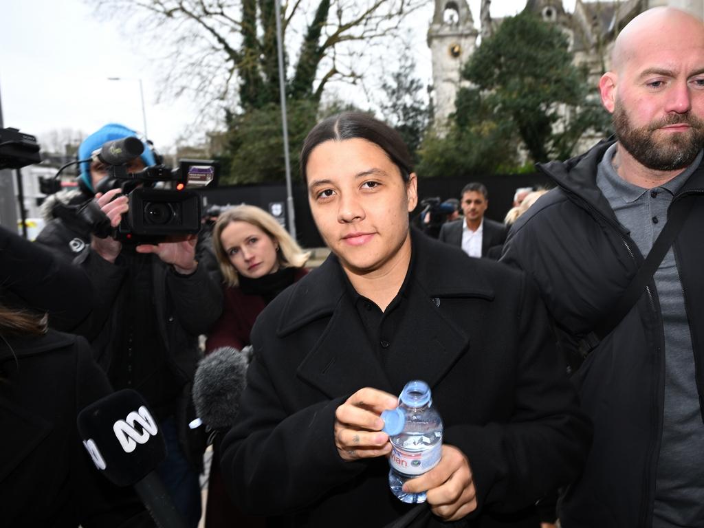 Australian footballer Sam Kerr arrives outside the Crown Court ahead of her trial. Picture: Getty