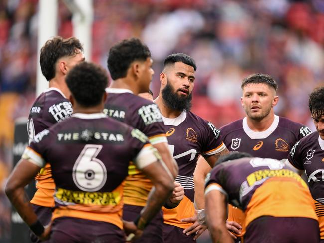 Dejected Broncos. Picture: Zain Mohammed / NRL Photos