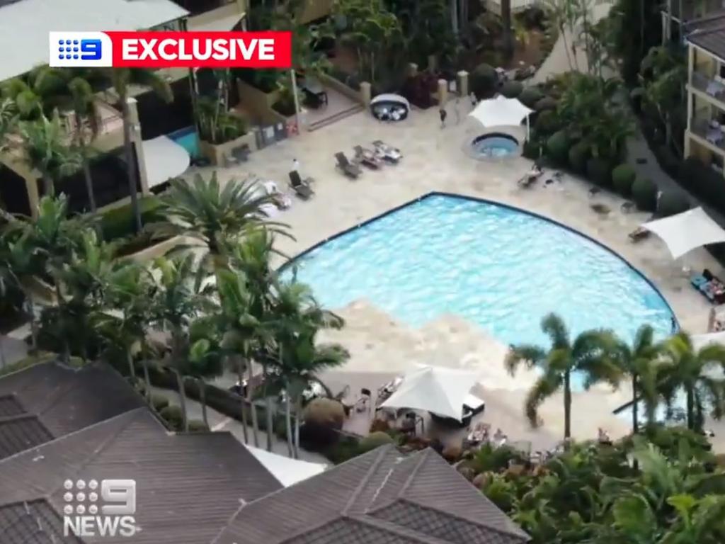 AFL executives and their families have access to a pool at their Queensland resort. Picture: 9 News