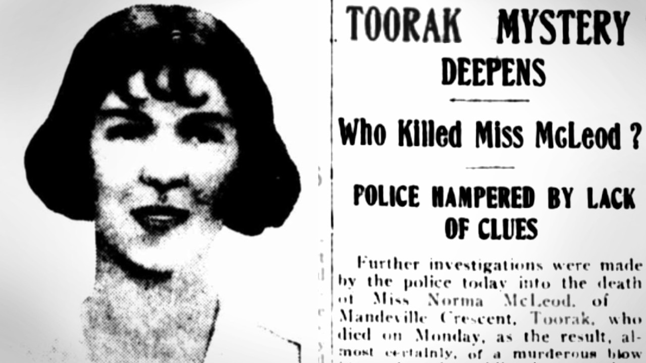 Norma McLeod, the Toorak murder victim, and a 1929 newspaper article about her death. Picture: Trove