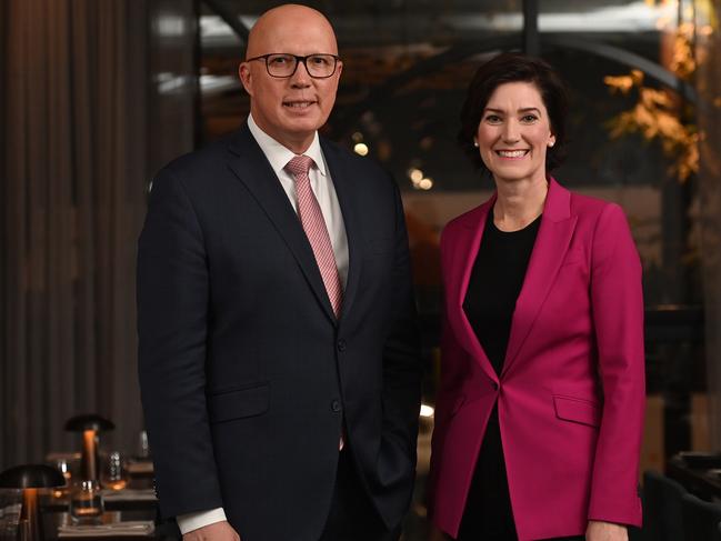 ADELAIDE, AUSTRALIA - NewsWire Photos APRIL 30 2024 . 30/4/24. Federal Opposition Leader Peter Dutton and   Nicolle Flint (Liberal candidate Boothby) at the Playford hotel.Picture: NCA NewsWire / Keryn Stevens