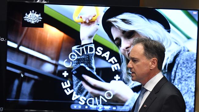 Minister Greg Hunt told The Australian the uptake of the app would be a key factor in the national cabinet’s decision on how quickly to proceed with the gradual restoration of freedoms for Australians. Picture: AAP